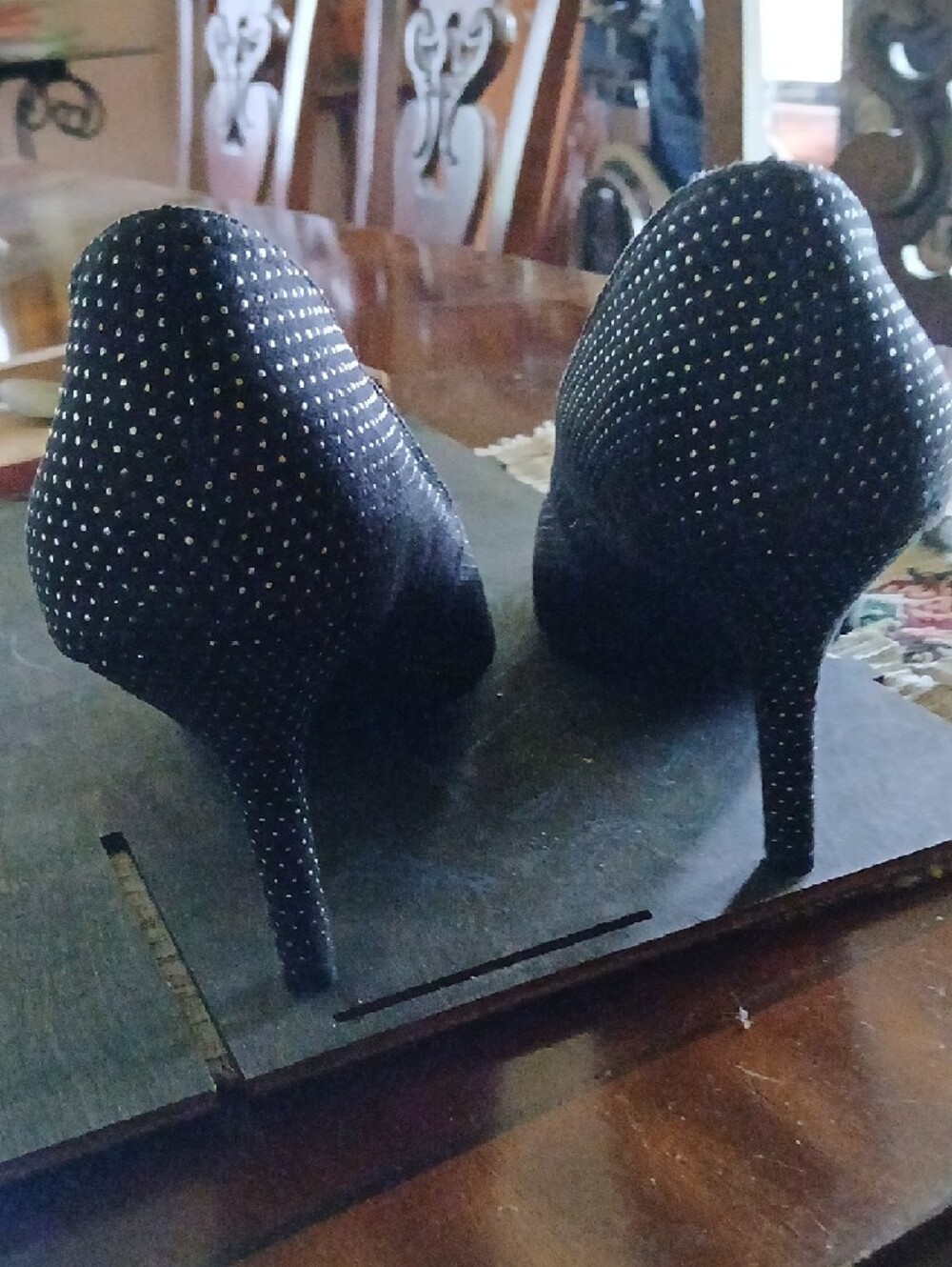 Andrew Geller Black Peep-Toe Studded Stiletto Heels - Picture 4 of 9